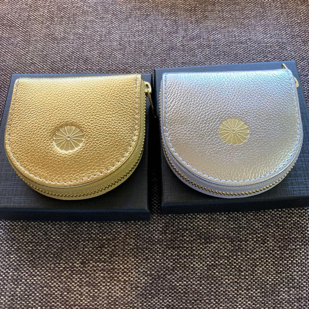 新品未使用】皇居 財布 牛革 コインケース 箱入り 金 銀 ゴールド