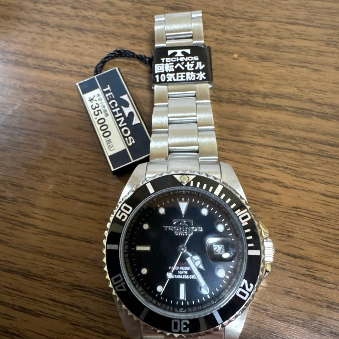 TECHNOS 回転ベゼル 10気圧防水 時計　電池入り動作確認済み TECHNOS（テクノス） メンズ 腕時計 10気圧防水 TSM419GB ブラック