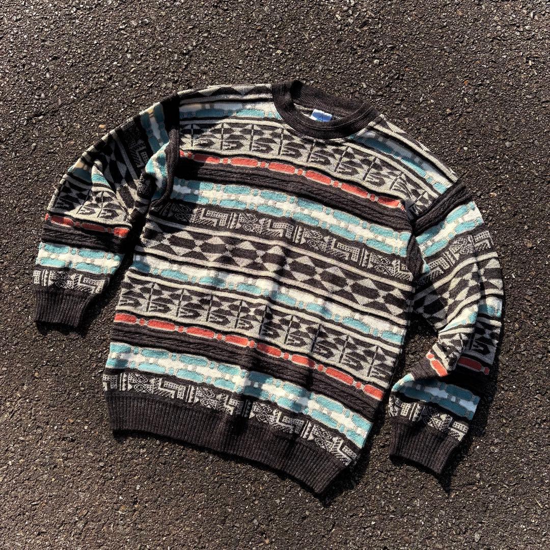 90s vintage 3Dニット 幾何学模様 ウール混 - メルカリ