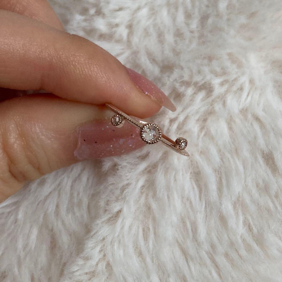 ローズカットダイヤモンドk18pgリングミル打ちデザイン アンティーク調