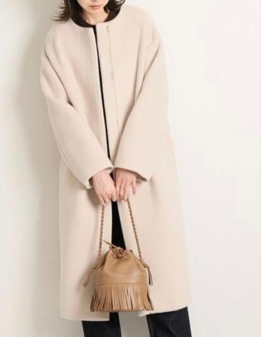 k*A様 IENA ラムウールノーカラーロングコート【クリーニング済】 IENA（イエナ）の「ラムウールノーカラーロングコート◇（ノーカラー