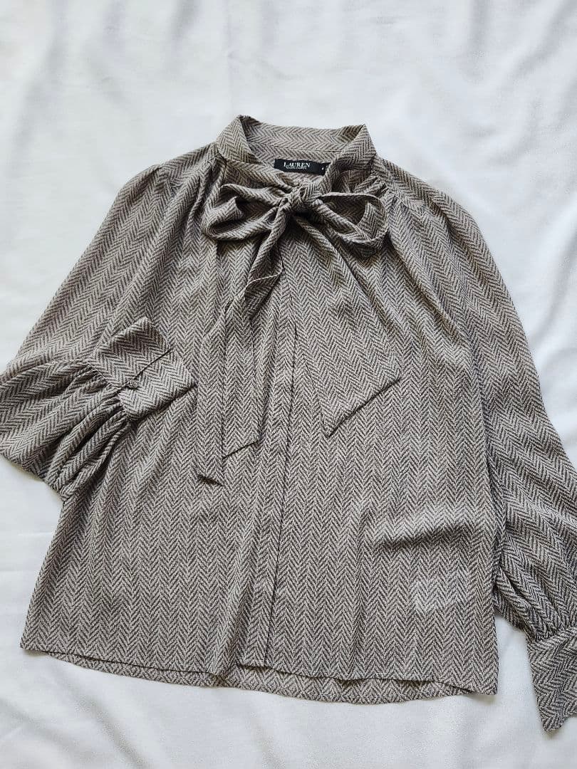 ローレン ラルフローレン ヘリンボーン ボウタイ ブラウス Lauren Ralph Lauren｜バイカラーボウタイブラウス