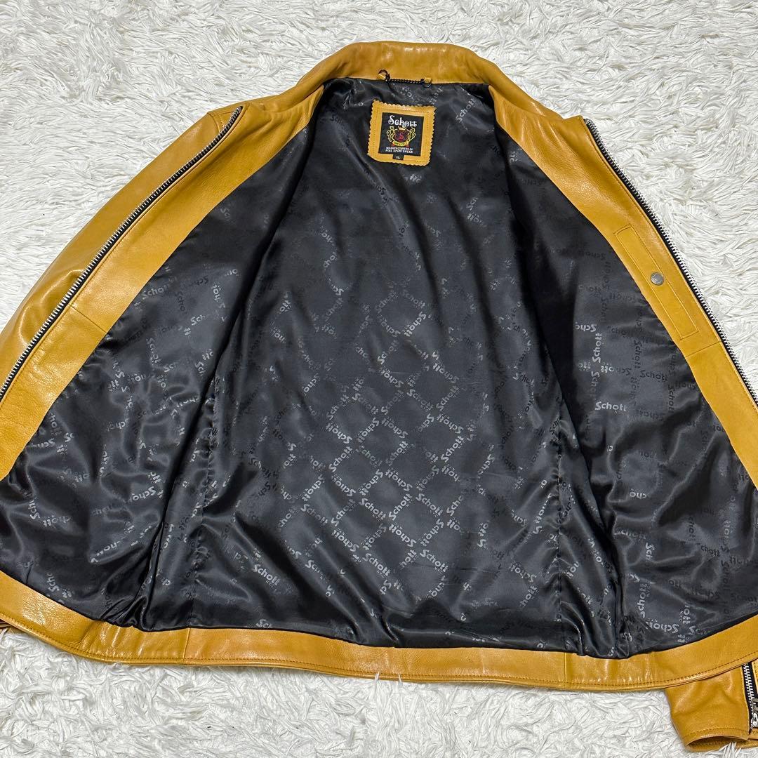 希少カラー SCHOTT ショット ライダースジャケット 襟付き XL イエロー