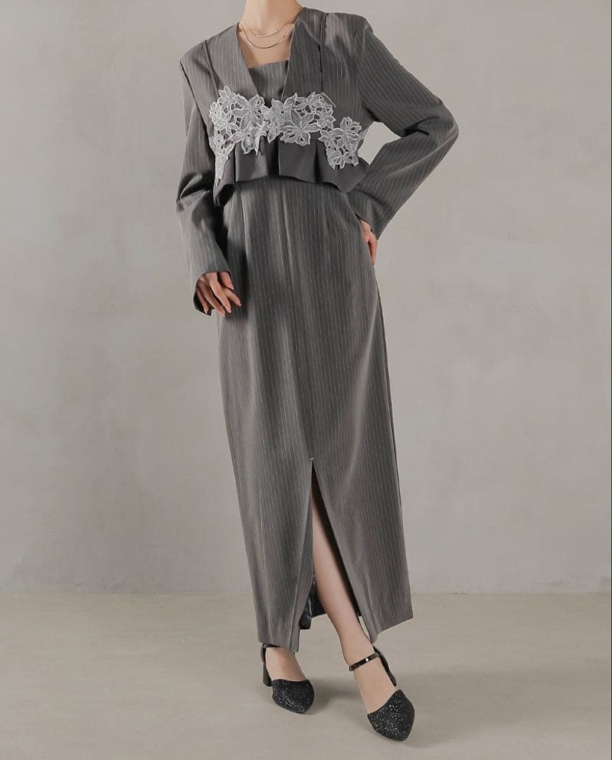 Kana ストライプテーラード ビスチェ ドレス ワンピース オケージョン ストライプテーラード ビスチェ ドレス 2点セット パーティー 結婚式