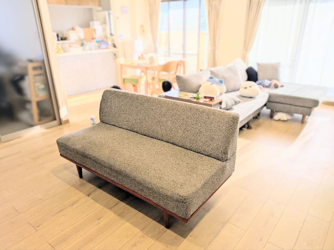 【北欧デザイン】2.5人掛けアームレスソファ グレー 幅145cm 木製フレーム ソファ 2人掛け おしゃれ 北欧 ソファー 2.5人掛け リビング グレー