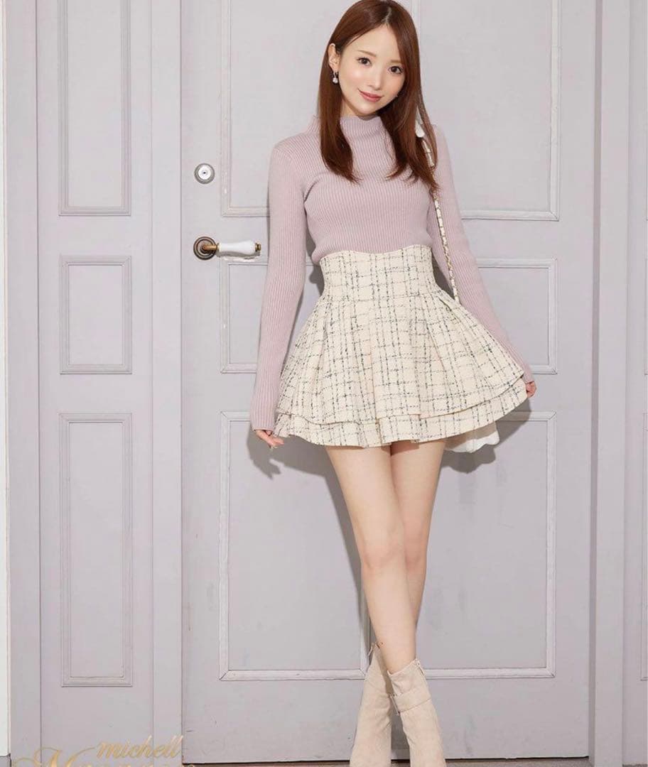 新品未使用 ミシェルマカロン 美脚ツイードスカート M ホワイト - メルカリ