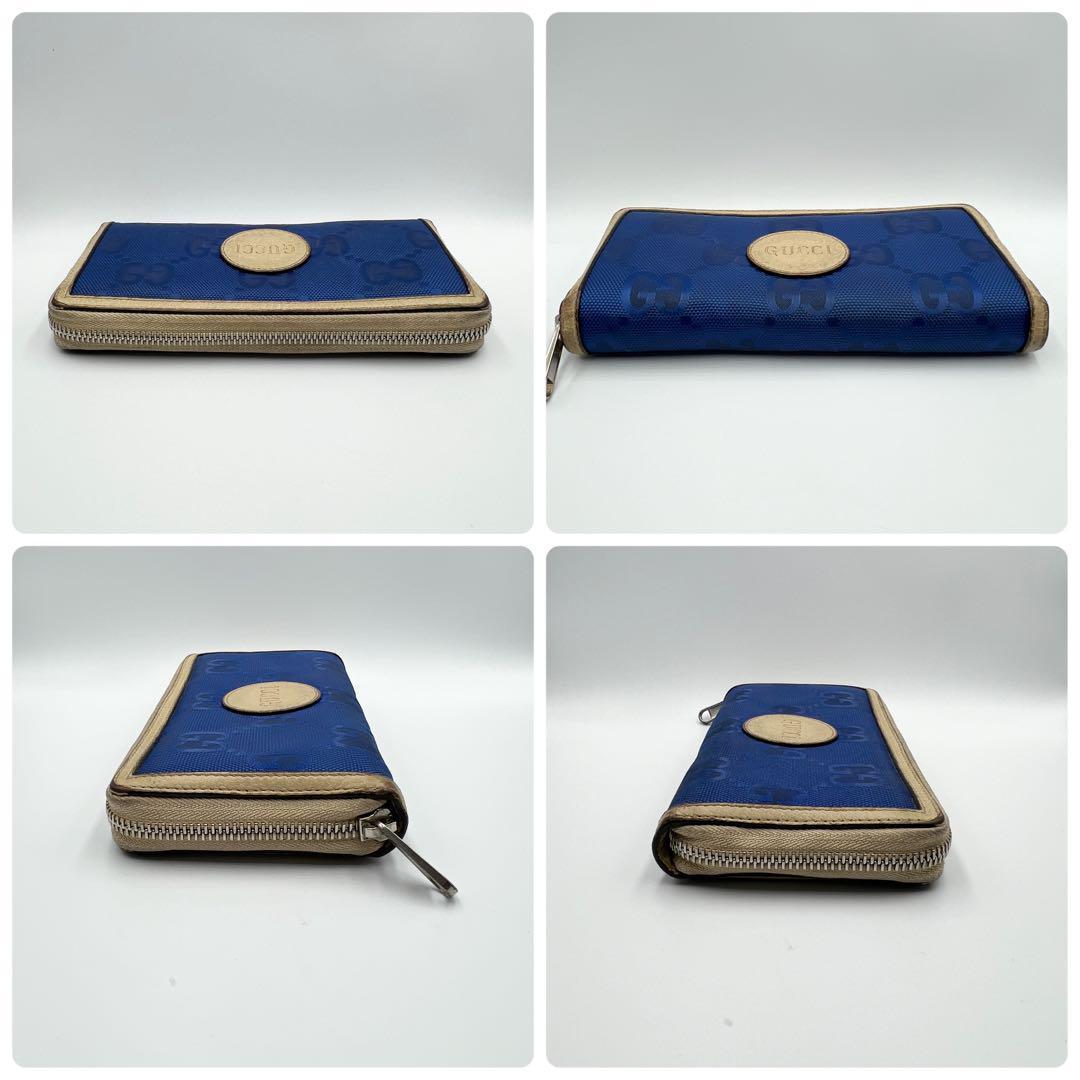 希少】グッチ オフザグリッド ジップアラウンドウォレット ブルー 長