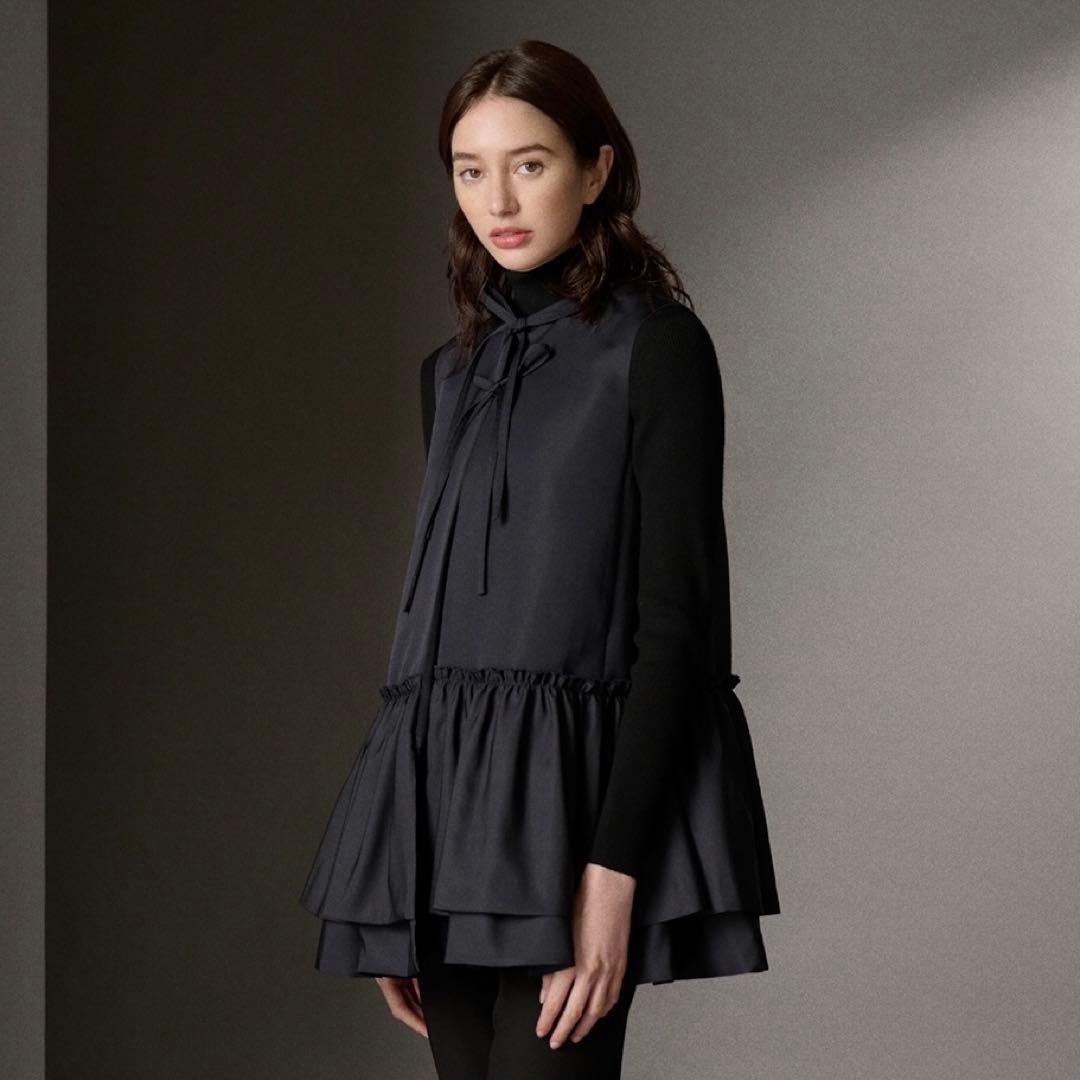 エムプルミエ グログランオープンリボンペプラムジレ 38 ネイビー