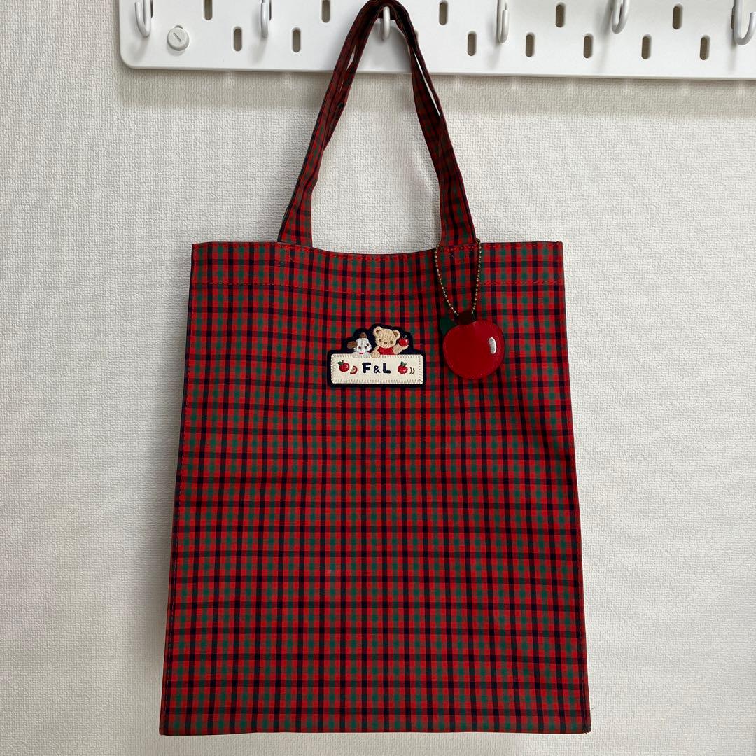 familiar☆赤系ファミリアチェックトートバッグ（大） A4収納可