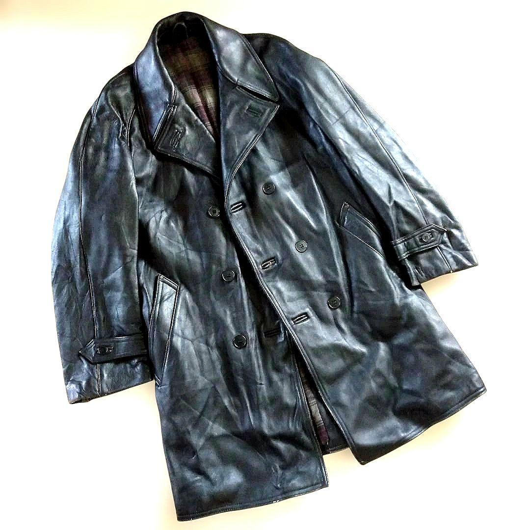 70s Vintage フランス警察 レザージャケット レザーコート カーコート