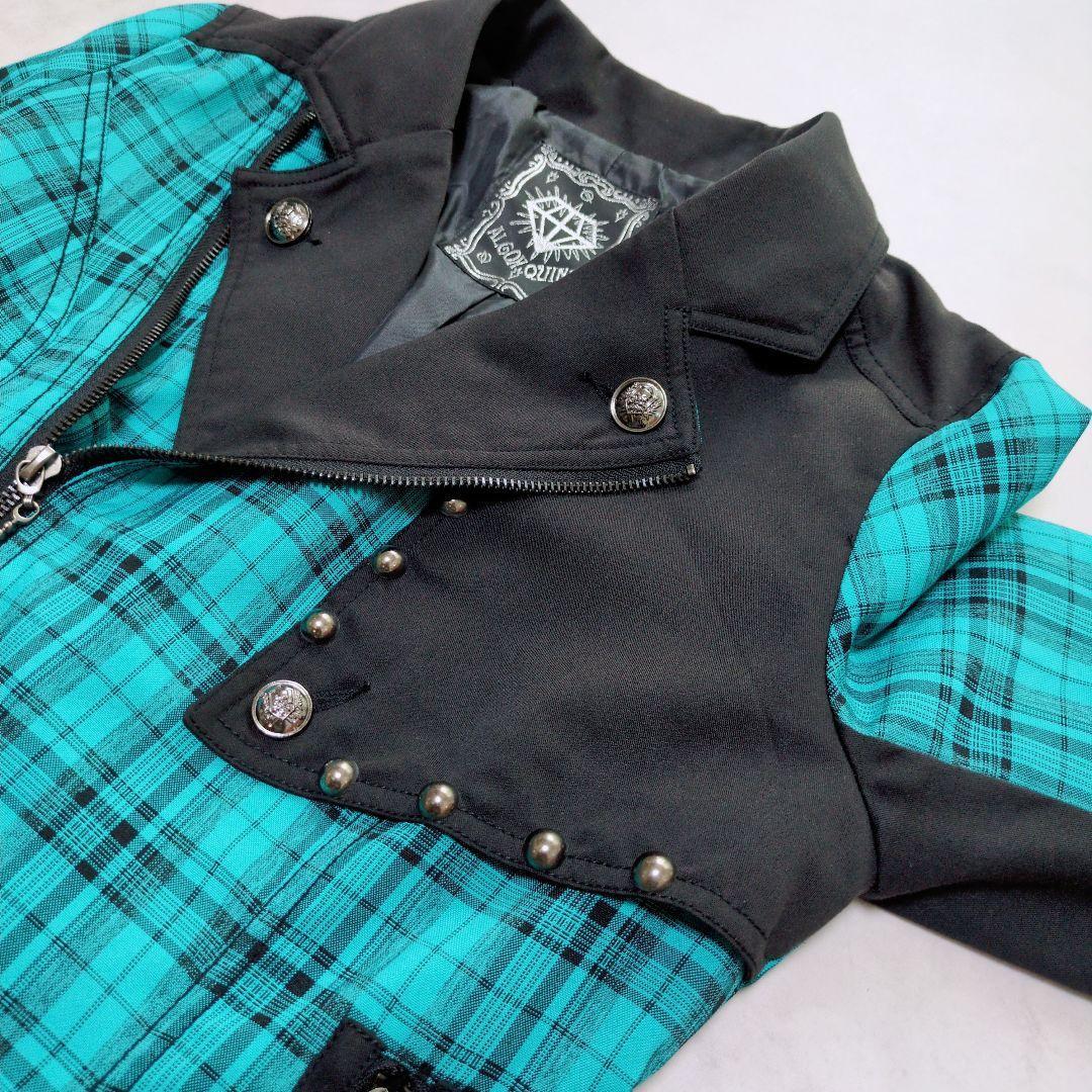 激レア✨️ALGONQUINS チェックライダース 銀ボタン 編み上げ 水色