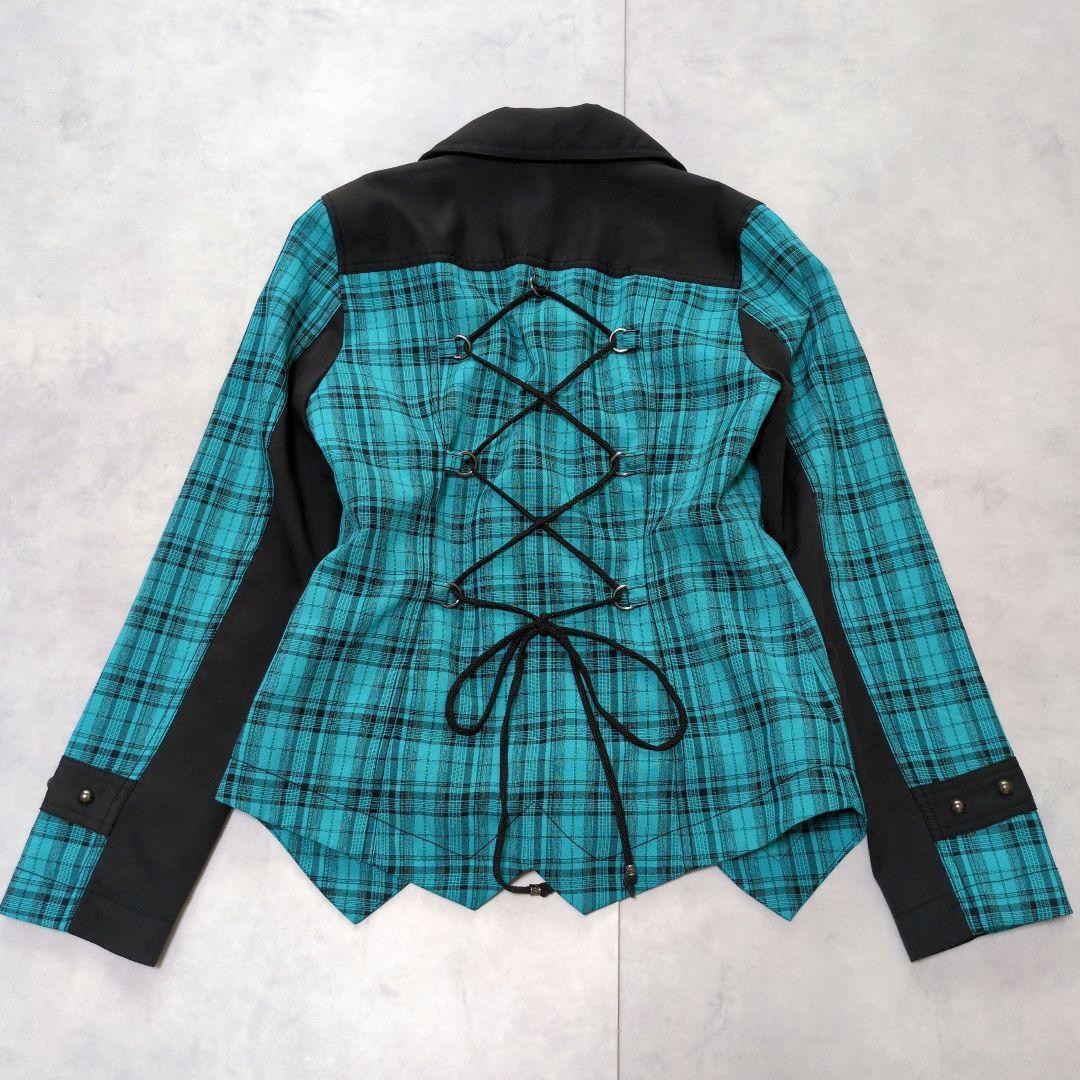 激レア✨️ALGONQUINS チェックライダース 銀ボタン 編み上げ 水色