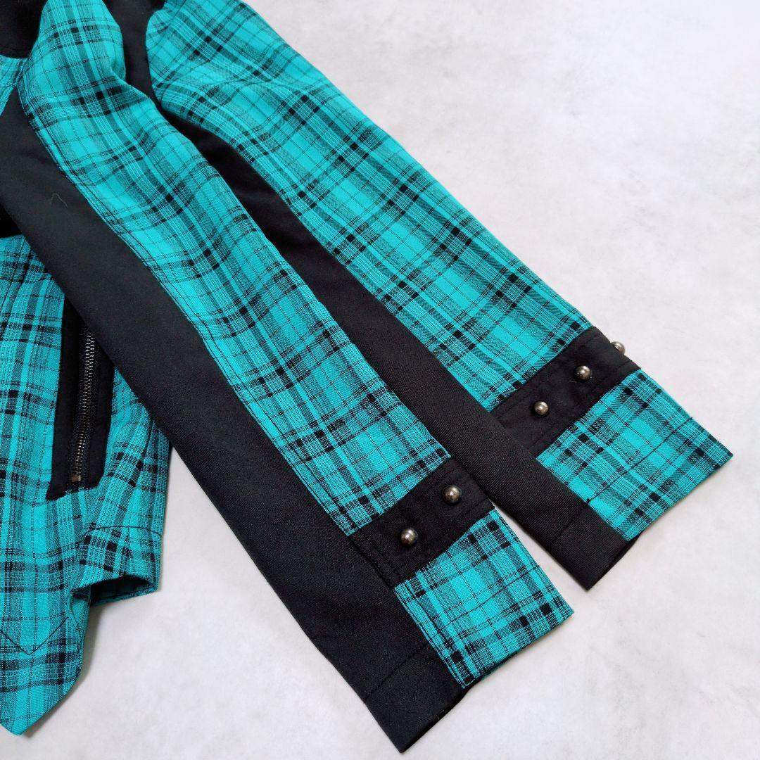 激レア✨️ALGONQUINS チェックライダース 銀ボタン 編み上げ 水色