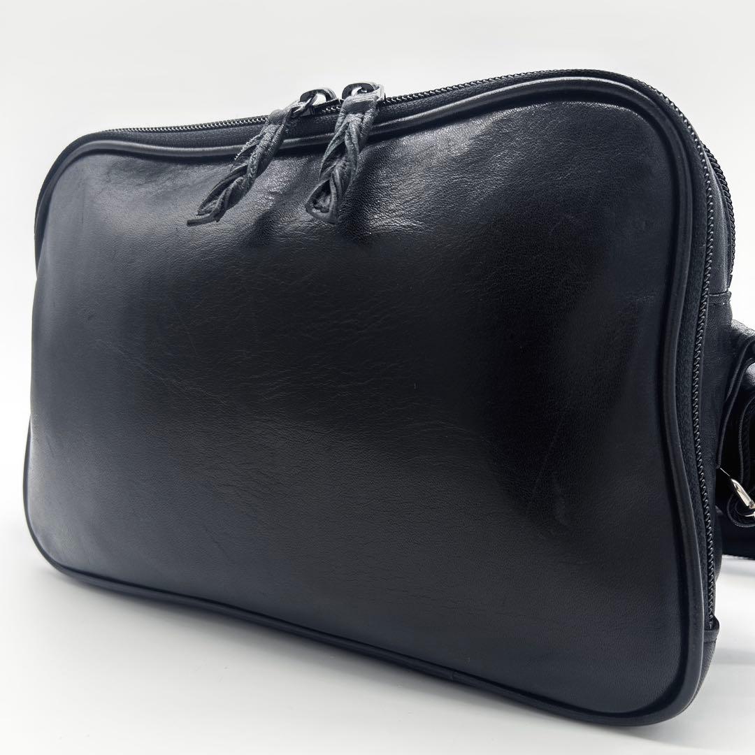 C158 美品 キタムラK2 元町 メンズ 本革 2層 ショルダーバッグ 黒