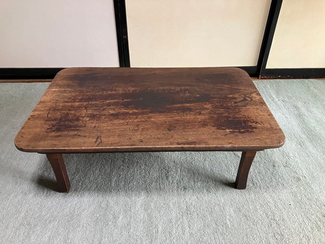 昭和レトロ商品 木製シンプル座卓 アンティーク折りたたみ式ちゃぶ台