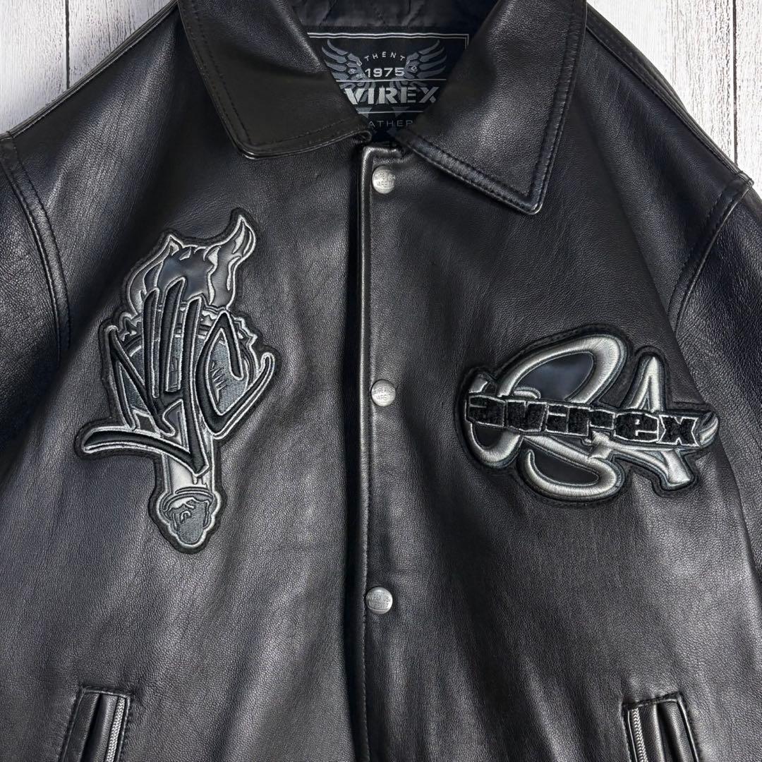 6105【希少デザイン】アヴィレックス☆バーシティレザージャケット 羊