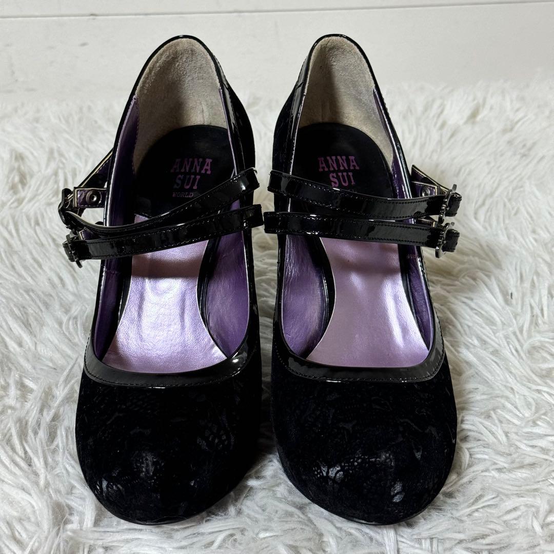 未使用級✨ANNA SUI アナスイ 猫足 レース ベロア ハイヒール パンプス