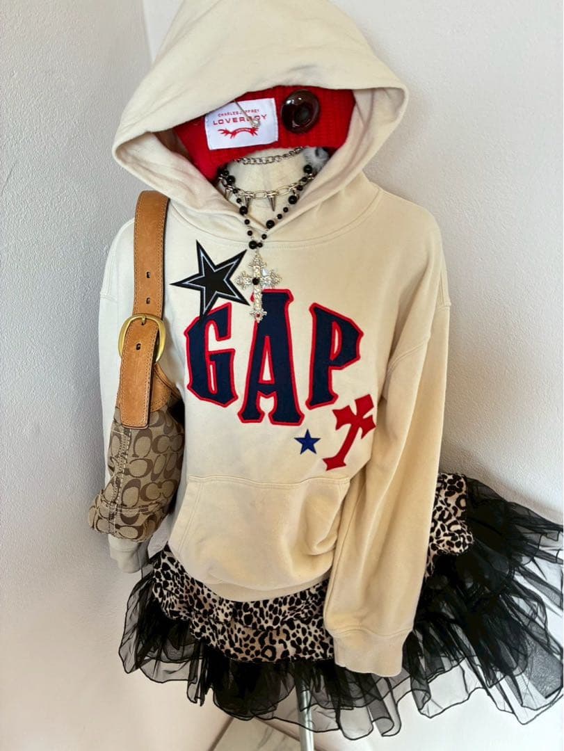 レア☆星GAP十字架ワッペンy2kパーカー 平成ギャルNANAストリート古着