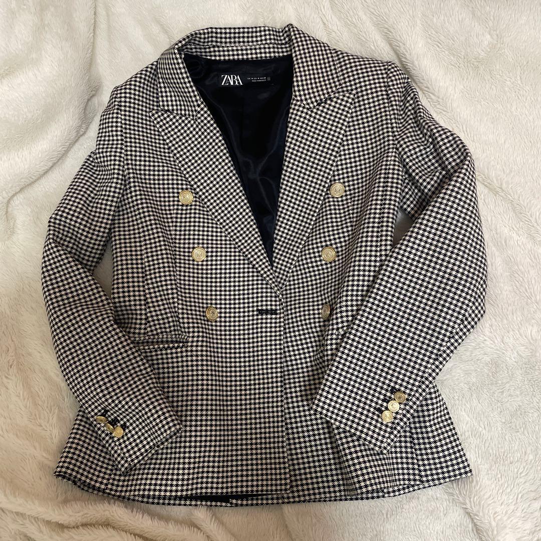 ZARA チェック柄 ダブルブレストジャケット M - メルカリ