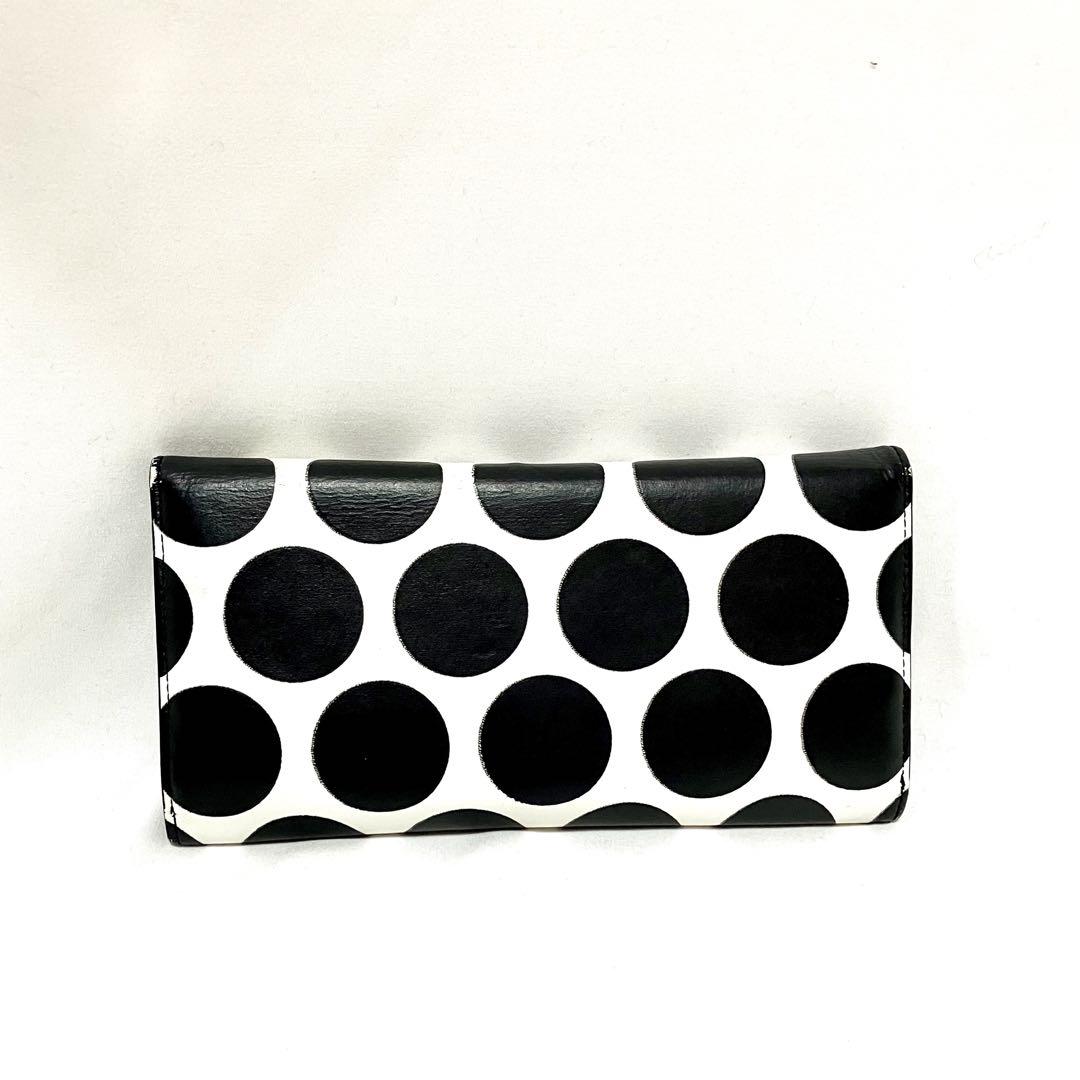 大人気】kawa-kawa ハトメ長財布(白黒の水玉)モノトーン【ドット柄