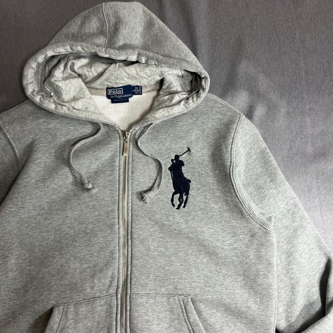 希少 90s ラルフローレン ジップアップパーカー グレー 肉厚 ポニー