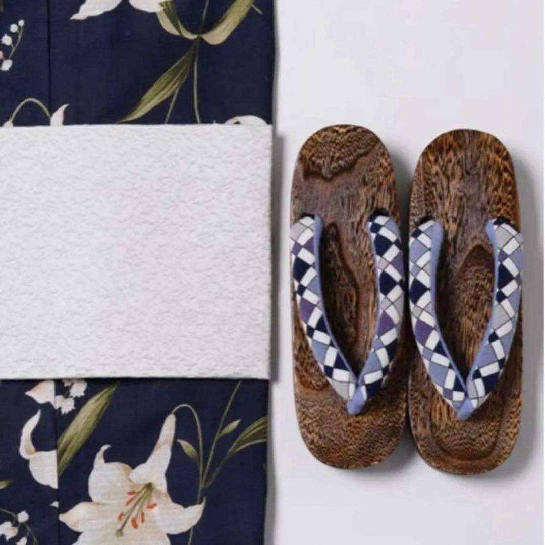 ラベルエチュード 浴衣セット 百合柄 ネイビー 作り帯 下駄 - メルカリ