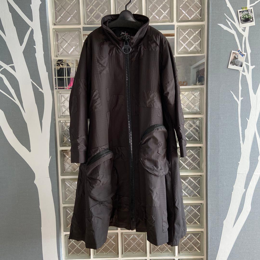 ブラックモッズコート フルジッパー モッズコート フード付き フルジップ アウター コート ロング