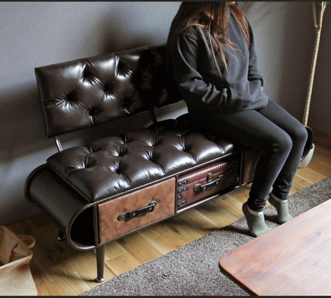 プ*!様 アンティーク ベンチソファ2人〜3人掛け