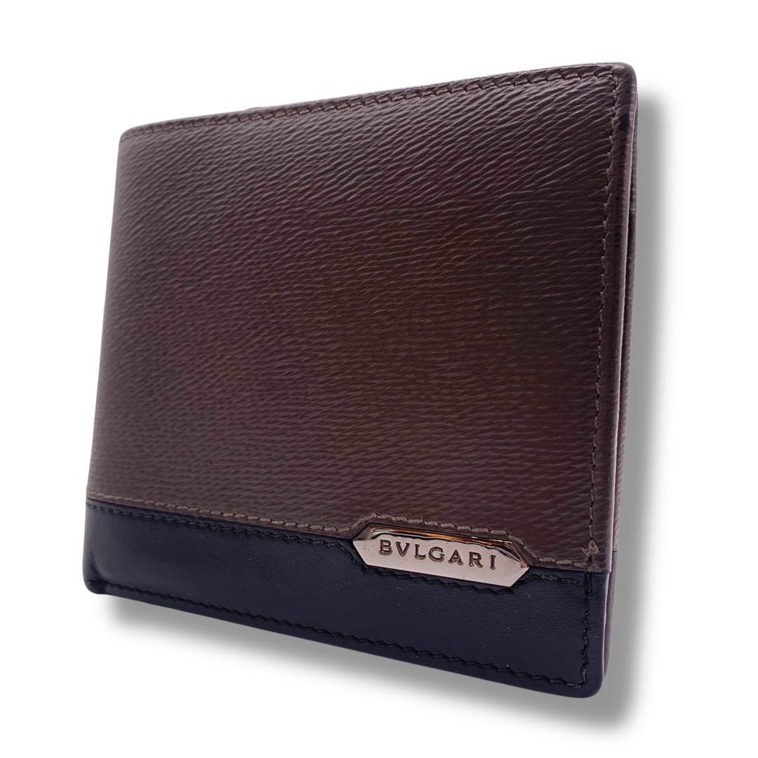 極美品　ブルガリ　折りたたみ　財布　レザー　ブラウン　黒 BVLGARI（ブルガリ） 二つ折り財布 レザー ブラウン : ブランド