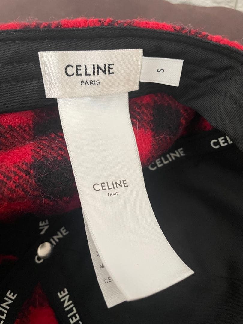 CELINE セリーヌ ⭐️チェック柄 ベースボールキャップ レッド