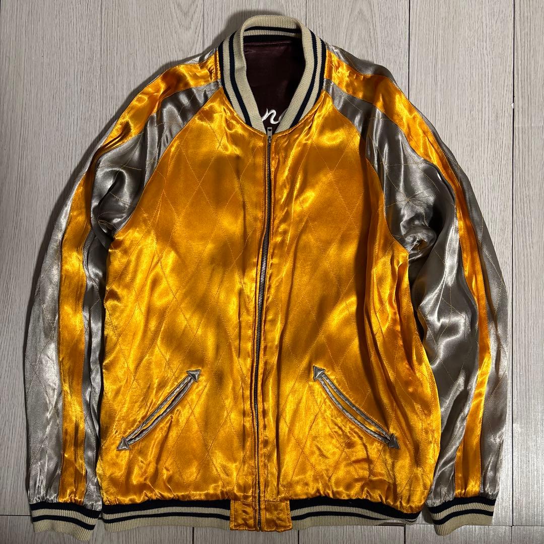 極上IOLANI居楽仁リバーシブルサテンレーヨンスカジャン白虎タイガー和