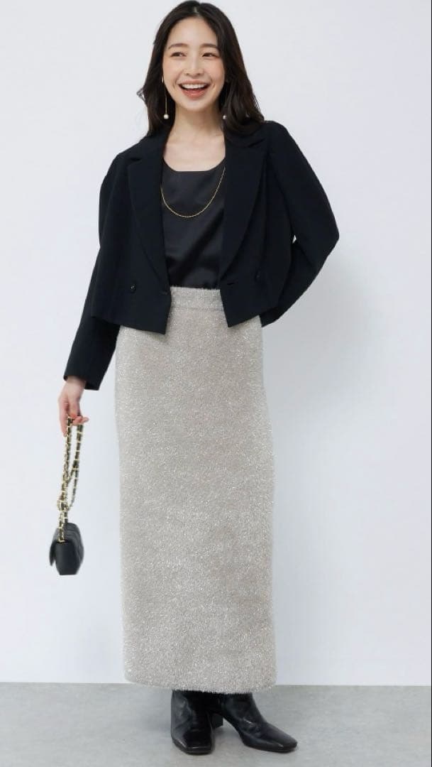 ラブティックボンボン♡ラメシャギーニットスカート ライトグレー