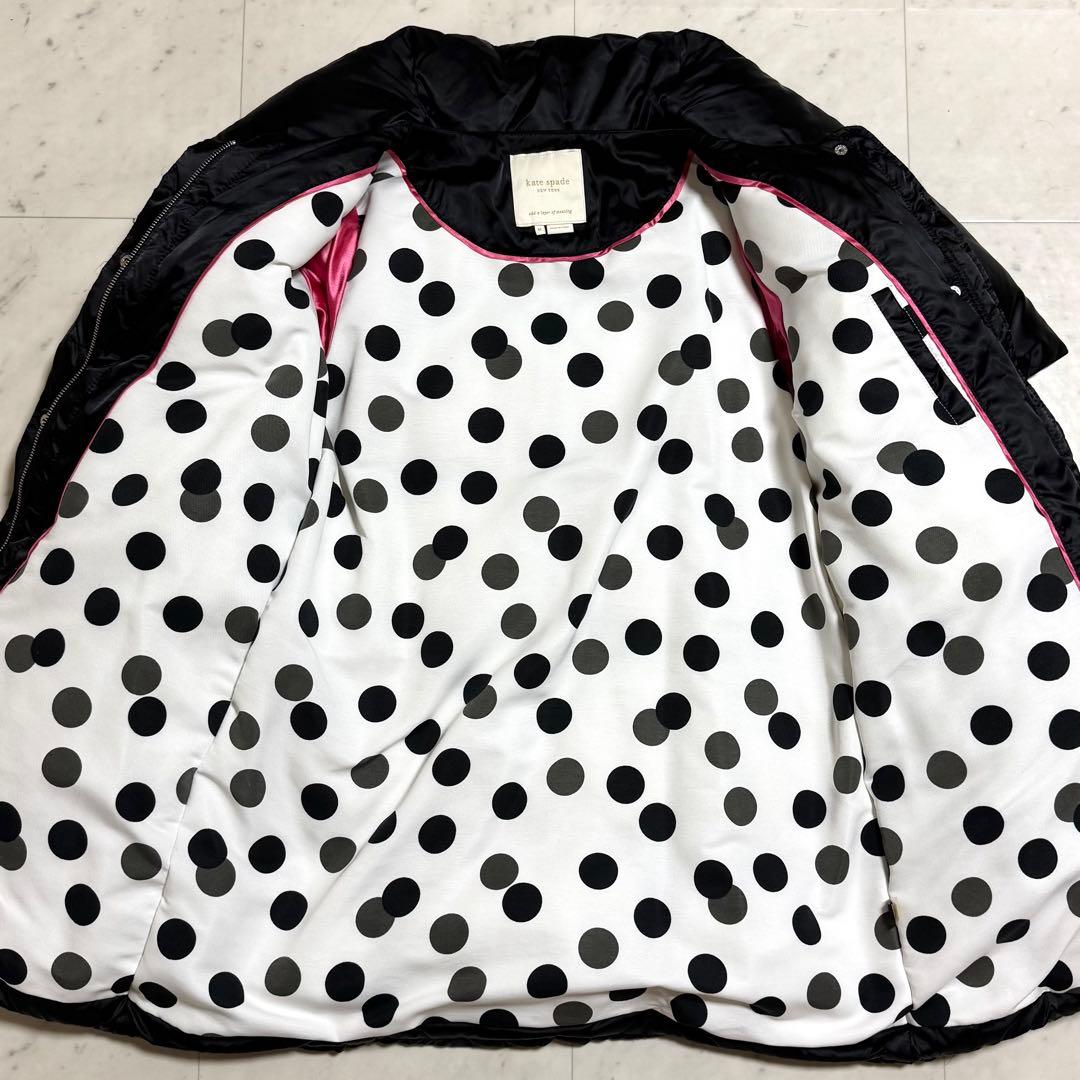 kate spade ダウンコート リボンタイ 裏地ドット柄 ブラック M - メルカリ