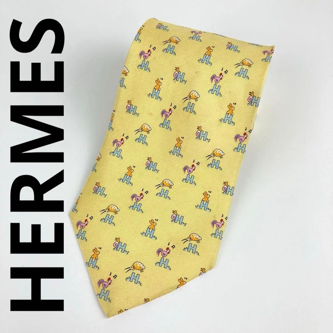 HERMES エルメス ネクタイ シルク 絹 H柄 動物 兎 羊 鶏 - メルカリ