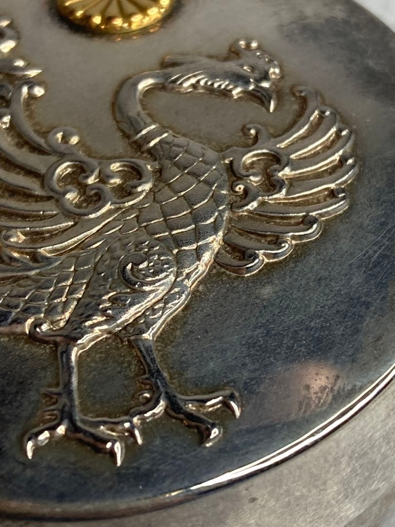 ②希少 天皇家下賜品 銀製 棗形 金象嵌 菊花紋章 鳳凰盛上文 ボンボ