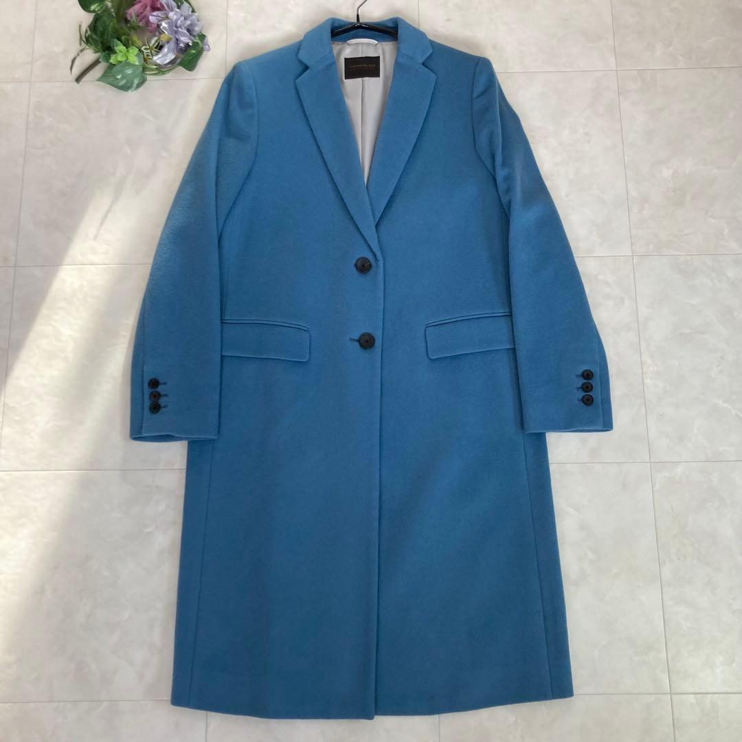 【美品】 TOMORROWLAND カシミヤ混 チェスターコート 青 サイズ36 フィローモ Filomo [Filomo]カシミヤブレンドウールダブルチェスター