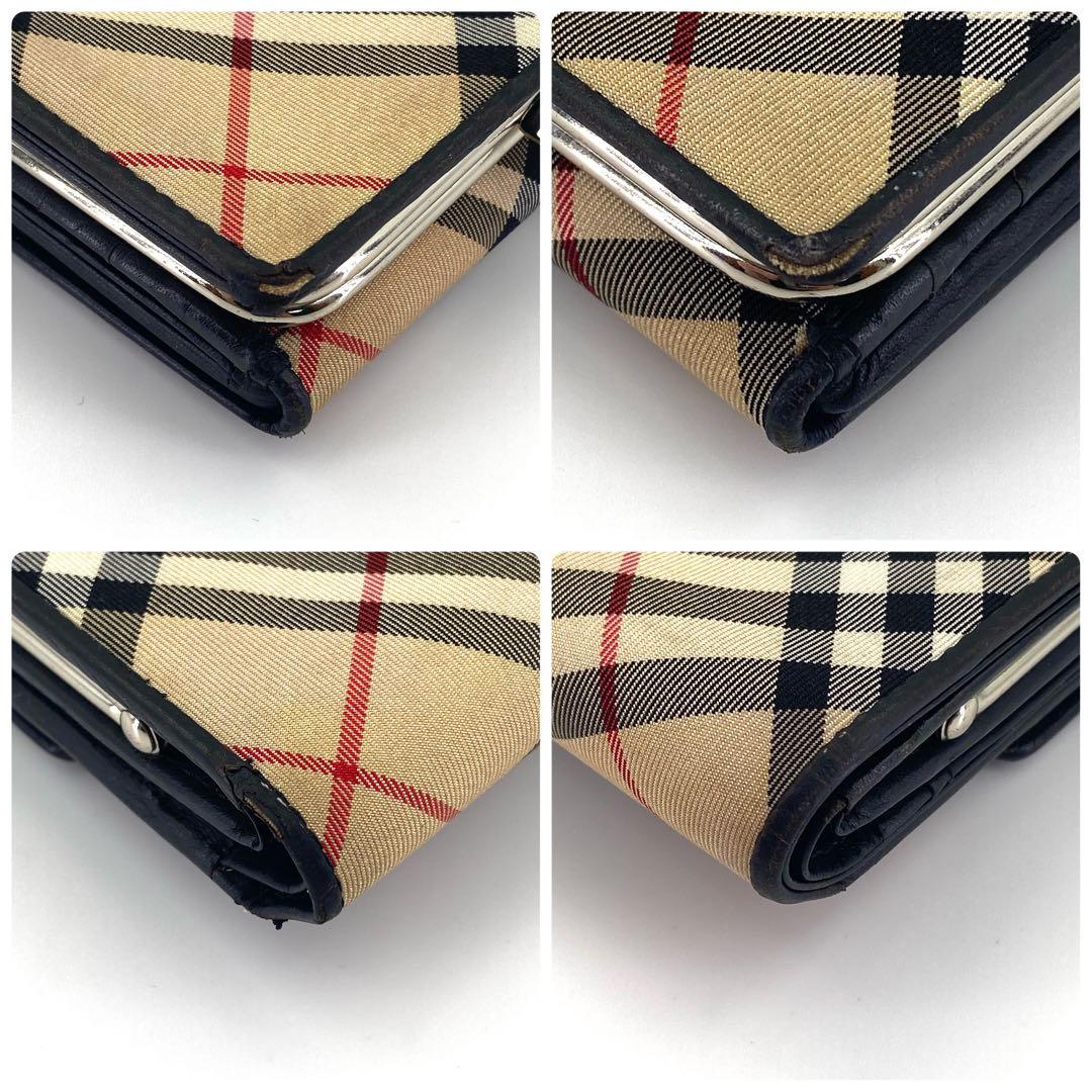 バーバリー ブルーレーベル ノバチェック がま口 三つ折り財布 折り