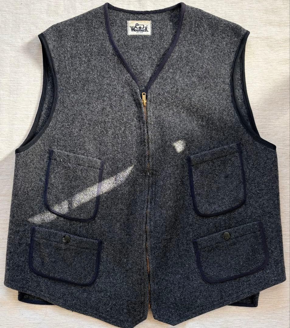 70’s woolrichベスト　vintage サイズ40〜42 70's～ Woolrich ウールベスト 針刺しシンチバック ブラック 表記(40