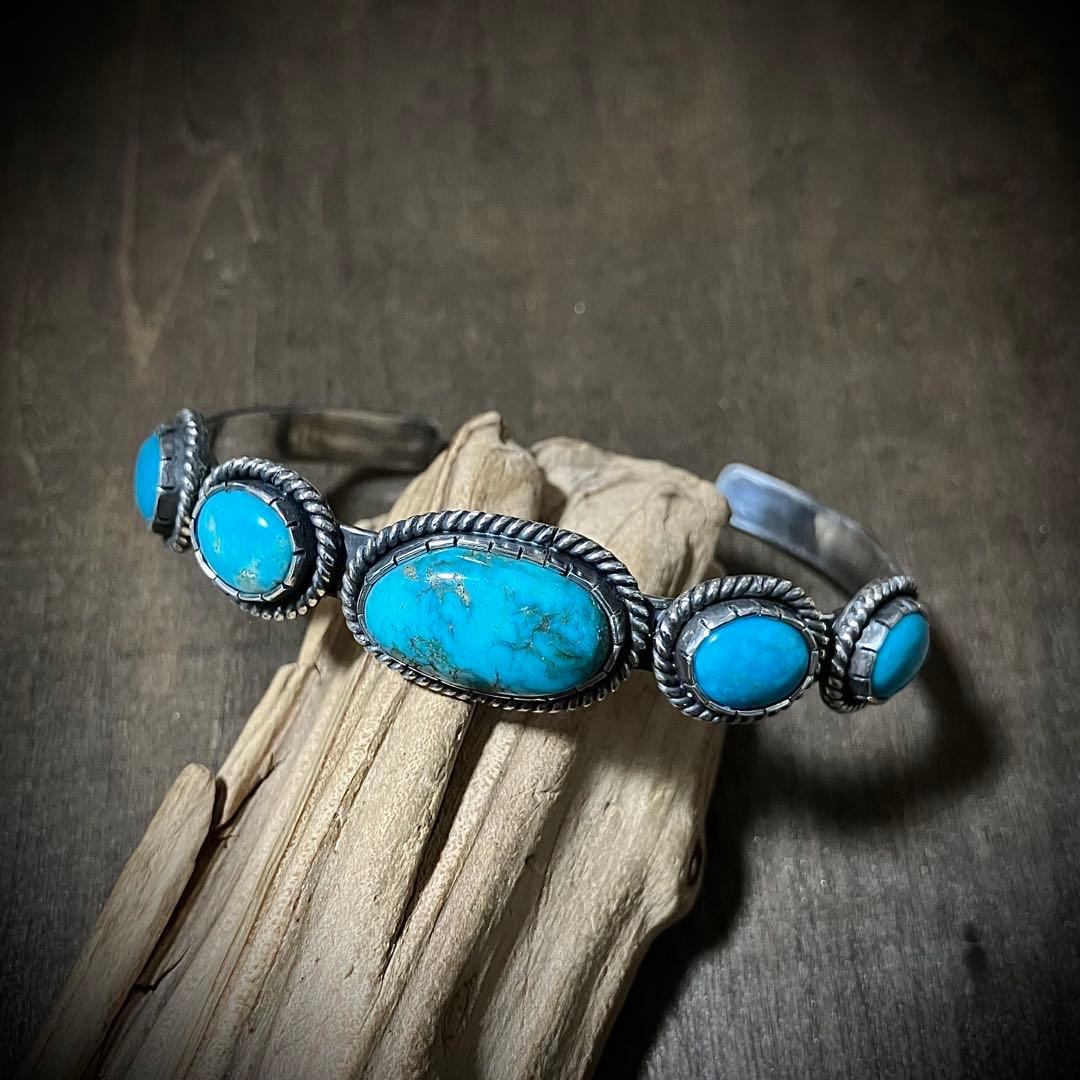 ttt様 オーダー品　モレンシ　ナチュラル　ターコイズ　シルバー　バングル 70s Oldモレンシ・ターコイズ & サンダーバード シルバーバングル
