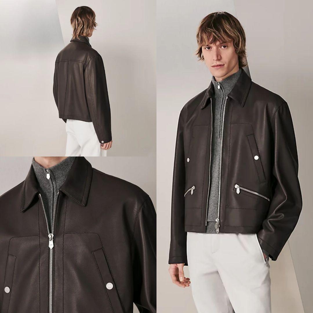 定価260万 顧客完売 エルメス レザージャケット 46 ブラウン 茶 バッグ