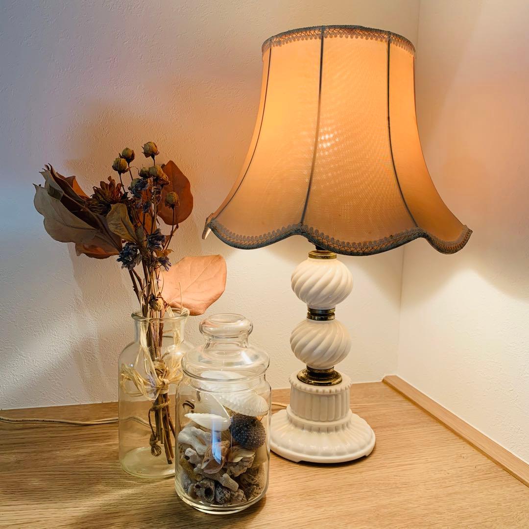 アンティーク 陶器製 ナショナル テーブルランプ ナイトスタンド 昭和レトロ 昭和レトロ ナショナル 親子電球 シェルシェード 照明器具 高約60cm
