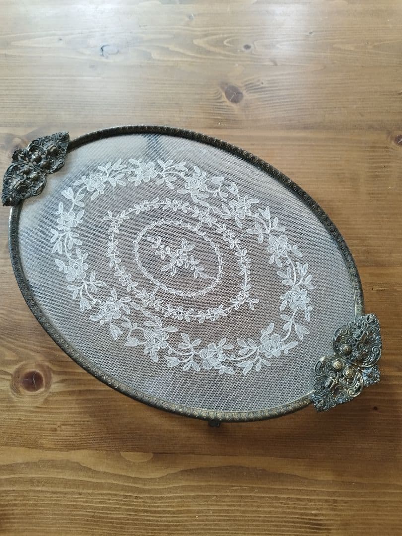 イギリス　アンティークガラストレー　ドレッシングトレー カットが美しいガラストレー イギリスアンティークガラス雑貨