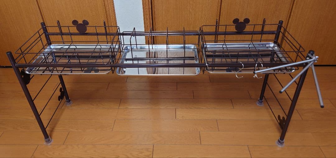 中古】ベルメゾン ディズニー 水切りラック ブラウン ワイド ミッキー