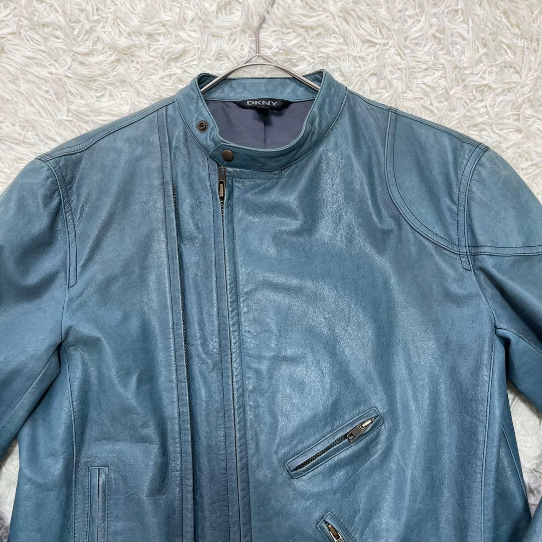 希少カラー✨DKNY 牛革レザージャケット ライダース シングル ライト