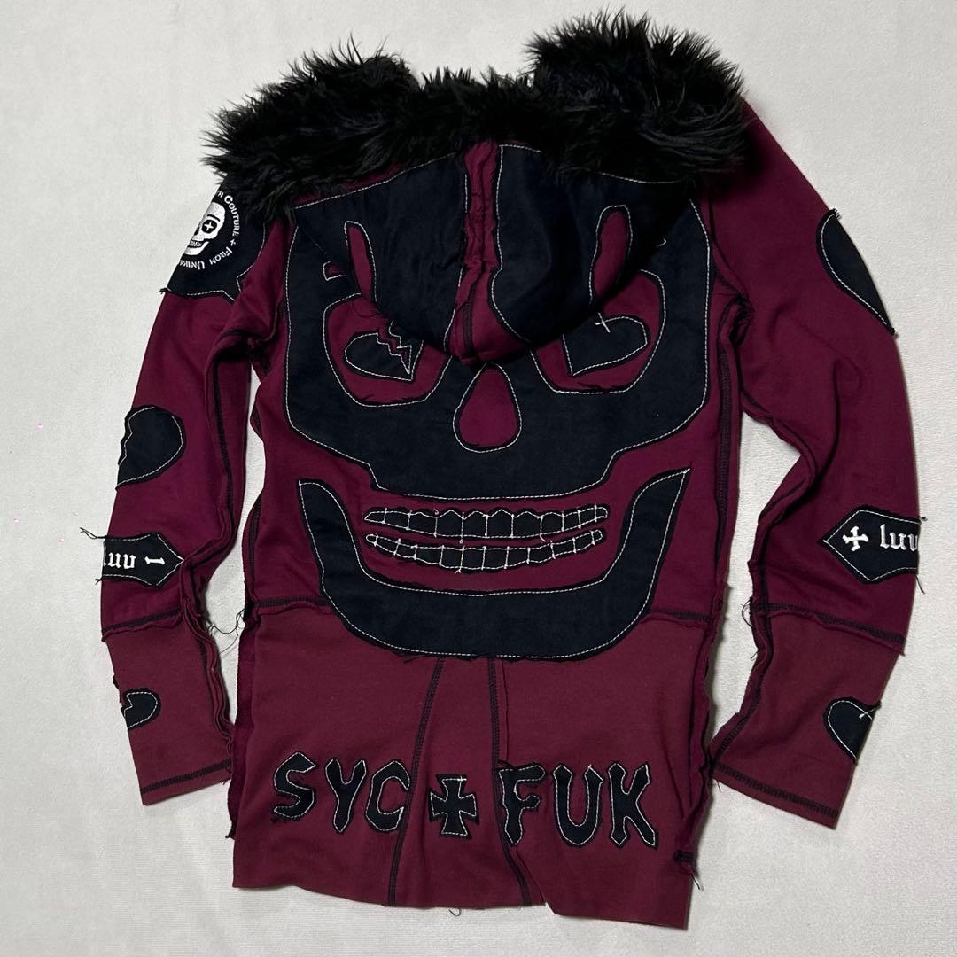 00s スカル 十字架 刺繍 ファー ジップパーカー 平成 お兄系 ギャル