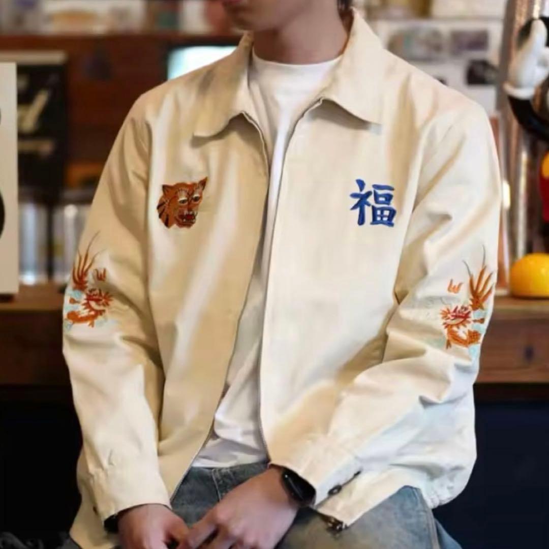 最安】復刻ベトジャンSAIGON刺繍60'sスーベニアジャケット アイボリーL