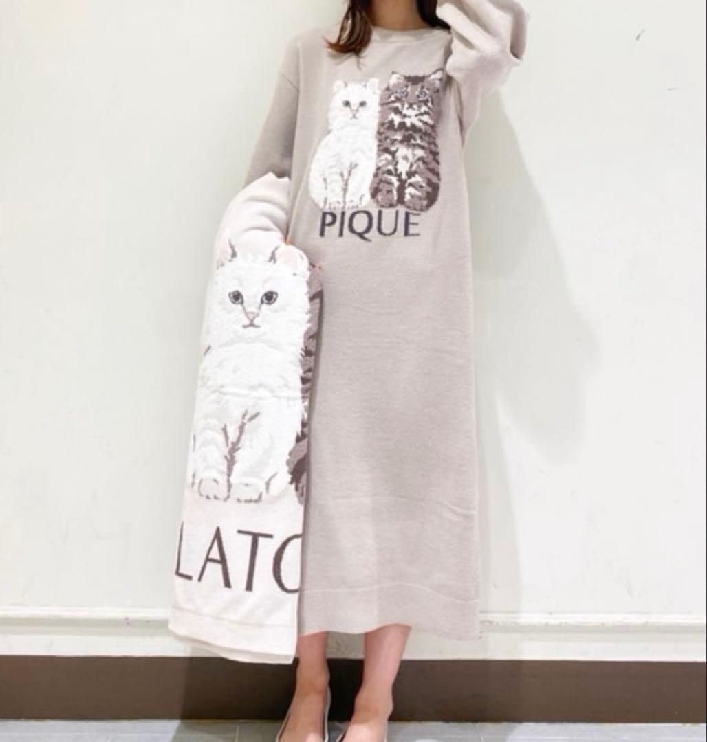 ジェラートピケ ツインキャットジャガードワンピース＆ブランケット