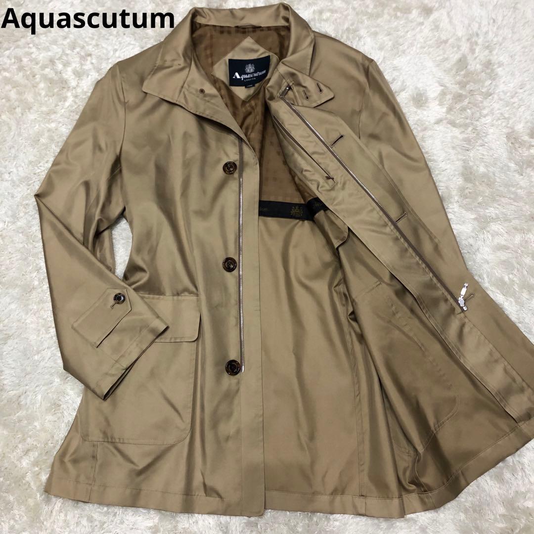 極美品✨アクアスキュータム　シルク100％　スタンドカラーコート　薄手　極艶　L MADE IN U.K. ステンカラーコート