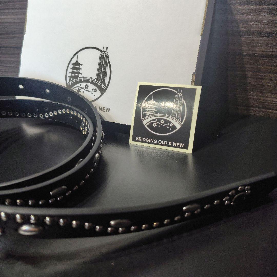 クロス青□本革レザーフルスタッズナローベルト☆アクアマリン