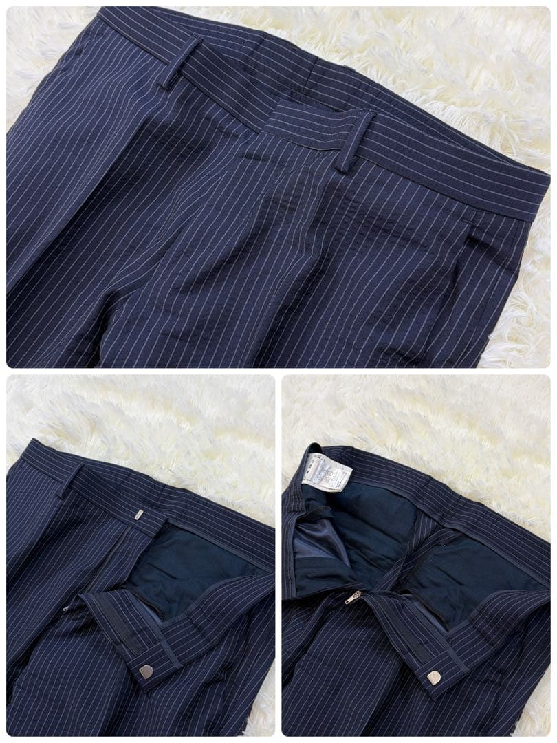 極美品】ヒューゴボス シアサッカー ビジネススーツ ストライプ 紺 48